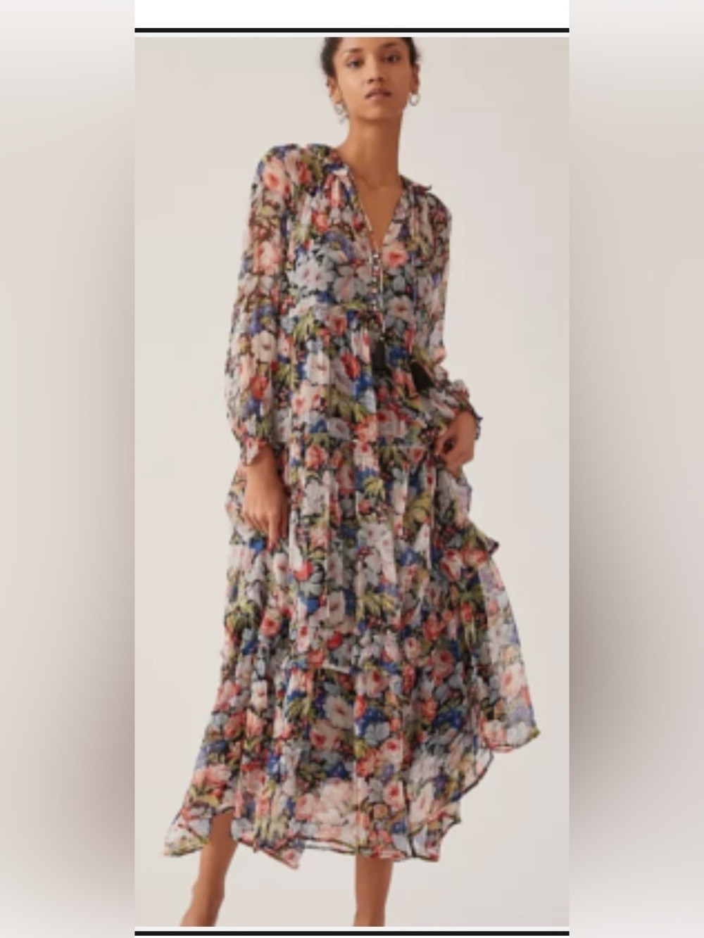 Anthropologie Marais Floral Tiered Long Sleeve Maxi Dress - size small